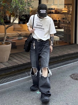 「NOMANUAL（NOMANUAL）のアイテム（帽子）」を使った、Never mind the XU / Chikashitsu+さん（メンズ・170cm）の春コーディネート
