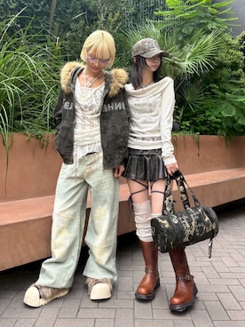 「アイテム（ブーツ）」を使った、Never mind the XU / Chikashitsu+さん（レディース・160cm）の秋コーディネート