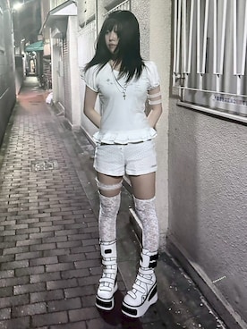 「CRANK（クランク）のアイテム（その他パンツ）」を使った、Never mind the XU / Chikashitsu+さん（レディース・163cm）の夏コーディネート