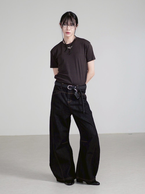 パンツ Chikashitsu+ design stitch chino pants Chikashitsu +】lilting stitch curve denim pants