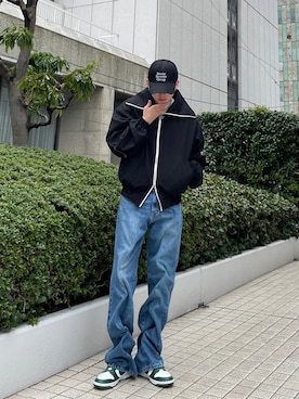 「NOMANUAL（NOMANUAL）のアイテム（帽子）」を使った、Never mind the XU / Chikashitsu+さん（メンズ・178cm）の春コーディネート