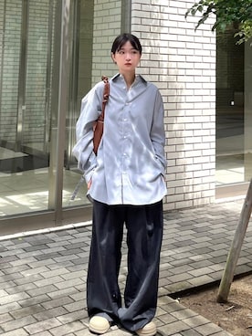 「Chikashitsu +（チカシツプラス）のアイテム（スラックス）」を使った、Never mind the XU / Chikashitsu+さん（レディース・163cm）の秋コーディネート