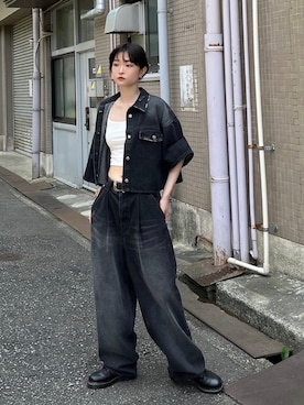 「ESC STUDIO（イーエスシースタジオ）のアイテム（パンツ）」を使った、Never mind the XU / Chikashitsu+さん（レディース・163cm）の夏コーディネート