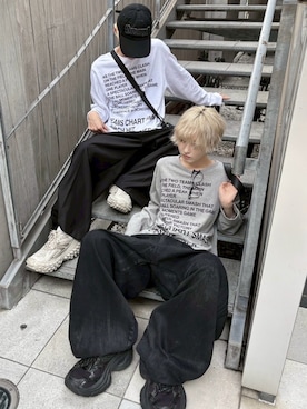 「Chikashitsu +（チカシツプラス）のアイテム（デニムパンツ）」を使った、Never mind the XU / Chikashitsu+さん（レディース・165cm）の秋コーディネート