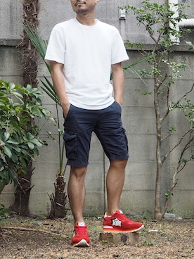 「赤スニーカー」｜アトランティックスターズさん（メンズ・162cm）の夏コーディネート
