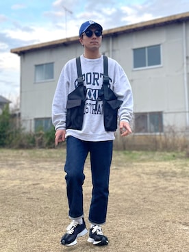 「DEVICE（デバイス）のアイテム（トップス）」を使った、8manさん（メンズ・169cm）の春コーディネート