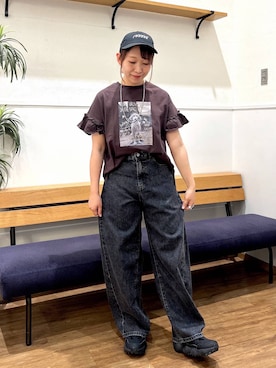 「GLOBAL WORK（グローバルワーク）のGOODデニムバレルCOOL/627009（デニムパンツ、ブラック系）」を使った、manayan0602さん（レディース）の春コーディネート