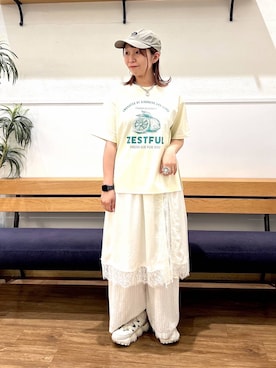 「GLOBAL WORK（グローバルワーク）のフレンチリネンワイドパンツ/600996（その他パンツ、ベージュ系）」を使った、manayan0602さん（レディース）の夏コーディネート