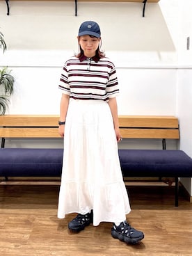 「GLOBAL WORK（グローバルワーク）のmeets India/ティアード刺繍スカート/625306（スカート、ホワイト系）」を使った、manayan0602さん（レディース）の春コーディネート