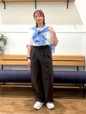 「GLOBAL WORK（グローバルワーク）のノンストレスリッチワイドパンツ/632962（その他パンツ、ブラウン系）」を使った、manayan0602さん（レディース）の夏コーディネート