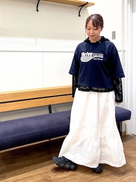 「GLOBAL WORK（グローバルワーク）のジャガードレースパーカー/632458（パーカー、ブラック系）」を使った、manayan0602さん（レディース）の春コーディネート