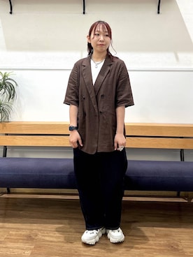 「GLOBAL WORK（グローバルワーク）のGOODデニムバレルパンツ/600980（デニムパンツ、ブルー系）」を使った、manayan0602さん（レディース）の夏コーディネート