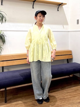 「GLOBAL WORK（グローバルワーク）のGOODデニムイージーパンツ/498394（デニムパンツ、ブルー系）」を使った、manayan0602さん（レディース）の春コーディネート