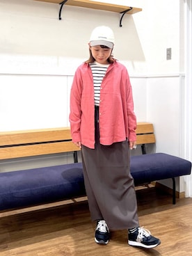 「GLOBAL WORK（グローバルワーク）のウツクシルエットWクロスIラインスカート/601001（スカート、ブラウン系）」を使った、manayan0602さん（レディース）の春コーディネート