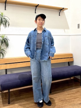 「GLOBAL WORK（グローバルワーク）のGOODデニムイージーパンツ/498394（デニムパンツ、ブルー系）」を使った、manayan0602さん（レディース）の春コーディネート