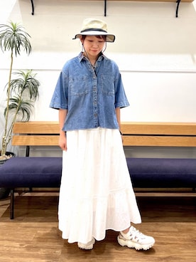 「GLOBAL WORK（グローバルワーク）のmeets India/ティアード刺繍スカート/625306（スカート、ホワイト系）」を使った、manayan0602さん（レディース）の春コーディネート
