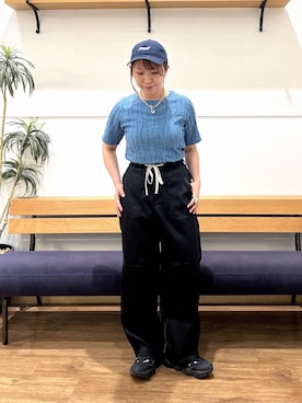 「GLOBAL WORK（グローバルワーク）のGOODチノベイカー冷感パンツ/666403（その他パンツ、ブラック系）」を使った、manayan0602さん（レディース）の春コーディネート