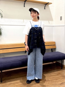 「GLOBAL WORK（グローバルワーク）のGOODデニムイージー綿麻パンツ/634610（デニムパンツ、ブルー系）」を使った、manayan0602さん（レディース）の春コーディネート