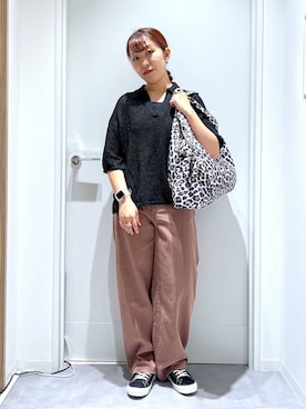 「GLOBAL WORK（グローバルワーク）のメッシュラメポロニット半袖/587686（ニット/セーター）」を使った、manayan0602さん（レディース・158cm）の夏コーディネート