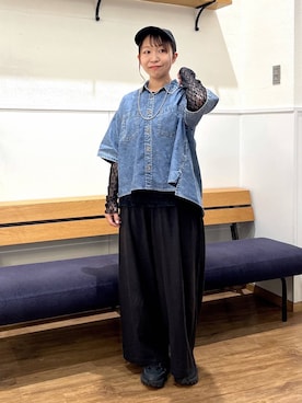 「GLOBAL WORK（グローバルワーク）のストレッチ総レースプルオーバー長袖/580886（Tシャツ/カットソー、ブラック系）」を使った、manayan0602さん（レディース）の春コーディネート