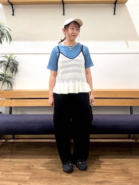 「GLOBAL WORK（グローバルワーク）のクロシェ風ビスチェ/665525（ベスト、ホワイト系）」を使った、manayan0602さん（レディース）の春コーディネート