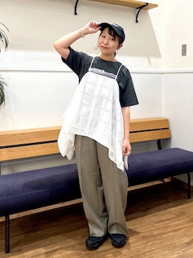 「GLOBAL WORK（グローバルワーク）のスッキリイージーパンツ/600988（その他パンツ、ベージュ系）」を使った、manayan0602さん（レディース）の春コーディネート