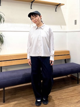 「GLOBAL WORK（グローバルワーク）のGOODデニムバレルパンツ/600980（デニムパンツ、ブルー系）」を使った、manayan0602さん（レディース）の春コーディネート