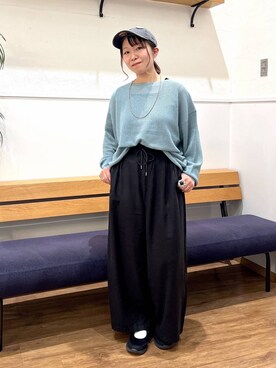 「GLOBAL WORK（グローバルワーク）のフレンチリネンワイドパンツ/600996（その他パンツ、ブラック系）」を使った、manayan0602さん（レディース）の春コーディネート