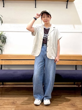 「GLOBAL WORK（グローバルワーク）のGOODデニムバレルCOOL/627009（デニムパンツ、ブルー系）」を使った、manayan0602さん（レディース）の夏コーディネート