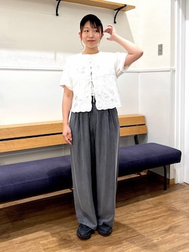 「GLOBAL WORK（グローバルワーク）のmeets India/刺繍レースベスト/601191（ベスト、ホワイト系）」を使った、manayan0602さん（レディース）の春コーディネート