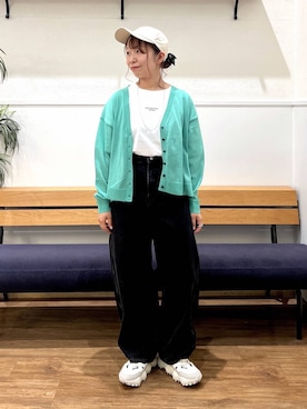 「GLOBAL WORK（グローバルワーク）のGOODデニムバレルパンツ/600980（デニムパンツ、ブラック系）」を使った、manayan0602さん（レディース）の春コーディネート