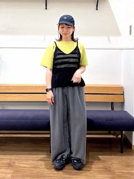「GLOBAL WORK（グローバルワーク）のリッチクリーン透けにくいベーシックT/636788（Tシャツ/カットソー、イエロー系）」を使った、manayan0602さん（レディース）の春コーディネート