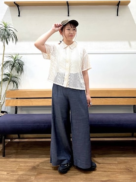 「GLOBAL WORK（グローバルワーク）のデニムライクパンツ/636574（その他パンツ、ブルー系）」を使った、manayan0602さん（レディース）の春コーディネート