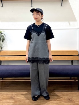 「GLOBAL WORK（グローバルワーク）のリッチクリーン透けにくいベーシックT/636788（Tシャツ/カットソー、ブラック系）」を使った、manayan0602さん（レディース）の夏コーディネート