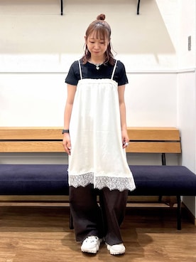 「GLOBAL WORK（グローバルワーク）のノンストレスリッチワイドパンツ/632962（その他パンツ、ブラウン系）」を使った、manayan0602さん（レディース）の夏コーディネート