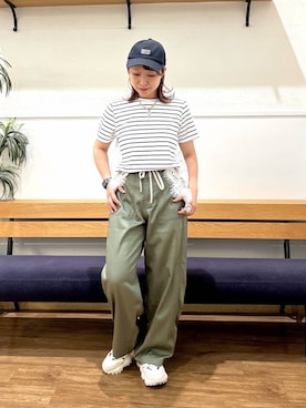 「GLOBAL WORK（グローバルワーク）のGOODチノベイカー冷感パンツ/666403（その他パンツ、グリーン系）」を使った、manayan0602さん（レディース）の夏コーディネート