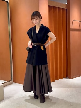 「Whim Gazette（ウィムガゼット）のリバージレ（ベスト、ブラック系）」を使った、あおさや。さん（レディース・160cm）の秋コーディネート