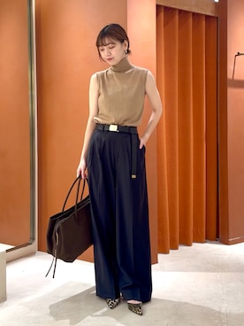 「レザーベスト」｜あおさや。さん（レディース・160cm）の秋コーディネート