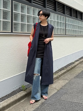 「Whim Gazette（ウィムガゼット）の【Hoaw.】チョーカー（チョーカー、ゴールド系）」を使った、AZUMIさん（レディース・160cm）の夏コーディネート