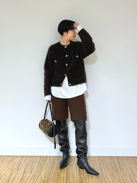 「ニットカーディガン」｜AZUMIさん（レディース・160cm）の秋コーディネート