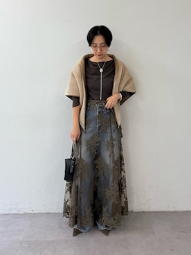 「Whim Gazette（ウィムガゼット）の【Hoaw.】オーバルシルエットピアス（ピアス（両耳用）、シルバー系）」を使った、AZUMIさん（レディース・160cm）の夏コーディネート