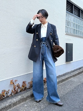 「アイテム（テーラードジャケット、ブルー系）」を使った、AZUMIさん（レディース・160cm）の冬コーディネート