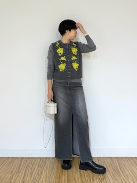 「アイテム（デニムスカート）」を使った、AZUMIさん（レディース・160cm）の秋コーディネート