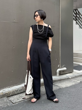 「marco masi（マルコマージ）の【MARCO MASI】リネンワッペントート（トートバッグ、ブラウン系）」を使った、AZUMIさん（レディース・160cm）の春コーディネート