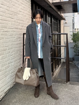 「アイテム（チェスターコート）」を使った、AZUMIさん（レディース・160cm）の冬コーディネート