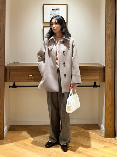 テントショートコート ベージュ Steven Alan＞ウール カシミヤ テント ショートコート（ステンカラー