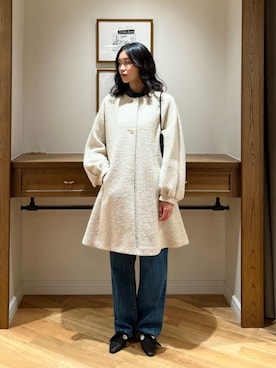 「アイテム（ノーカラーコート）」を使った、orisakaさん（レディース・168cm）の冬コーディネート