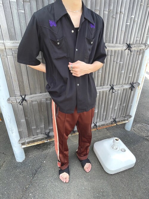 け*い様 Needles ネイビー カウボーイシャツ M NEEDLES(ニードルズ) 24SS別注ヒザデルパンツ & カウボーイ