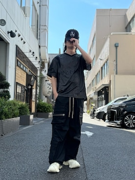 「A4A（エーフォーエー）のアイテム（帽子）」を使った、Ryunosuke Ikedaさん（メンズ・173cm）の夏コーディネート