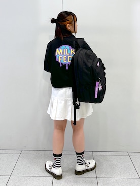 「パープル×黒」｜「アイテム（スカート）」を使った、レイナさん（レディース・154cm）の夏コーディネート